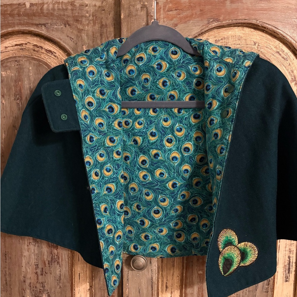 Peacock Patterned Cape with Embroidery. Kids.